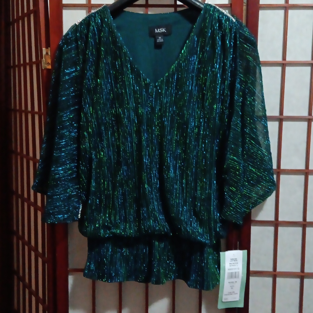 MSK Women's Shimmering Dazzling Jade Blouse